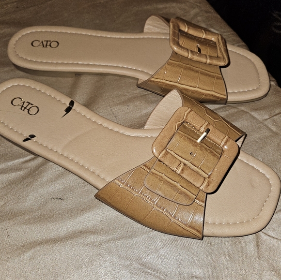 Cato faux crocodile print slide sandals, adjustable buckle, size 11 women. - Picture 1 of 5